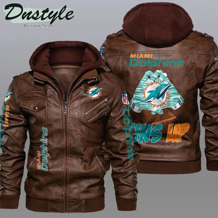 Miami dolphins NFL hooded leather jacket