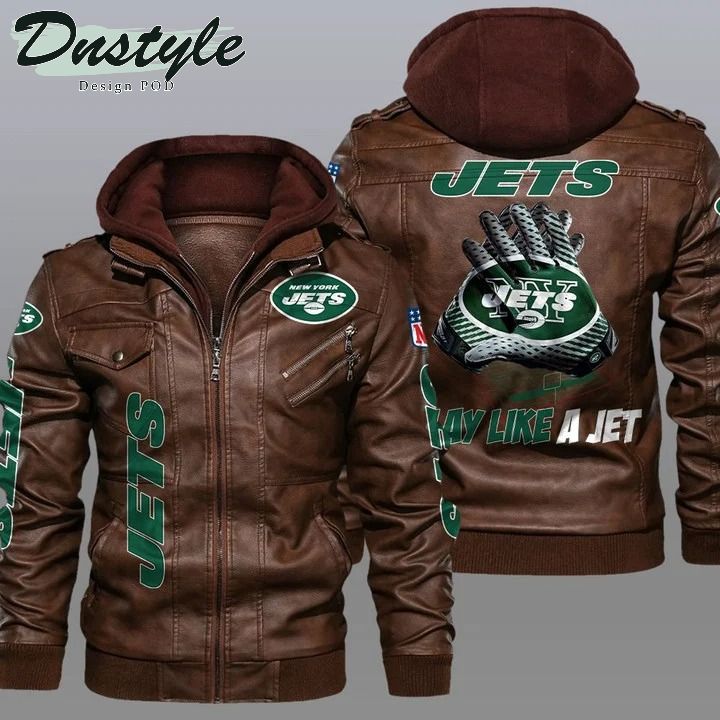 New york jets NFL hooded leather jacket 1