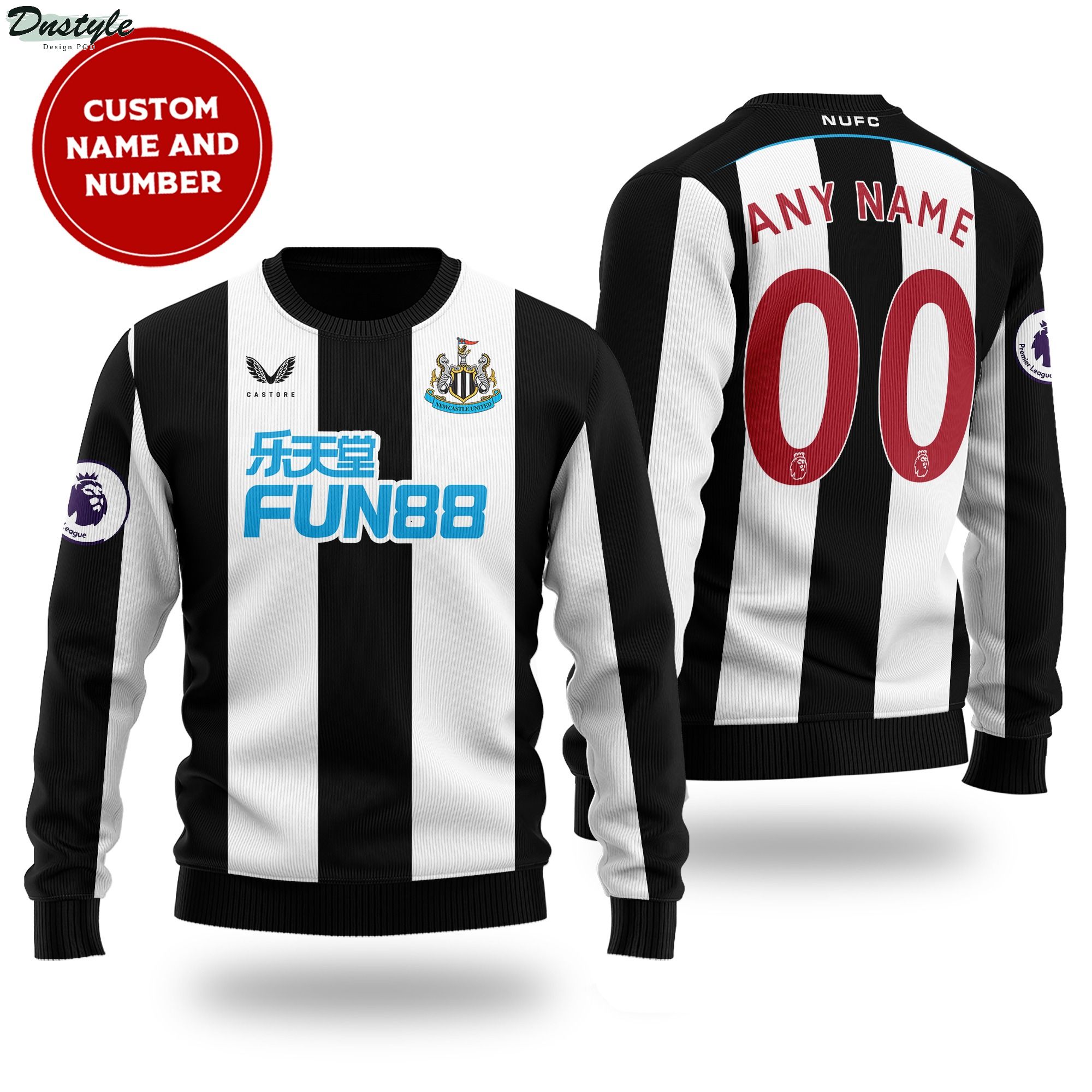Newcastle United custom name and number ugly sweater