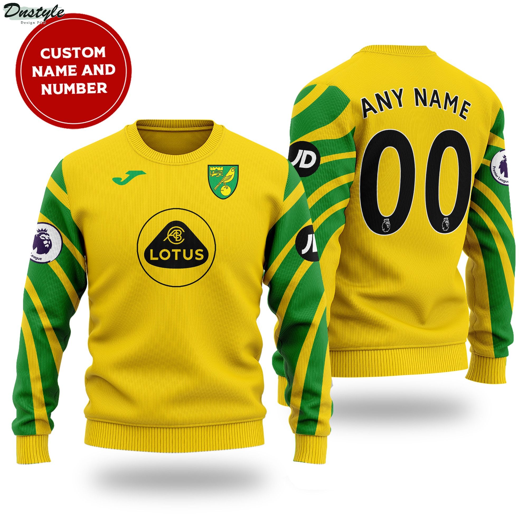 Norwich City custom name and number ugly sweater