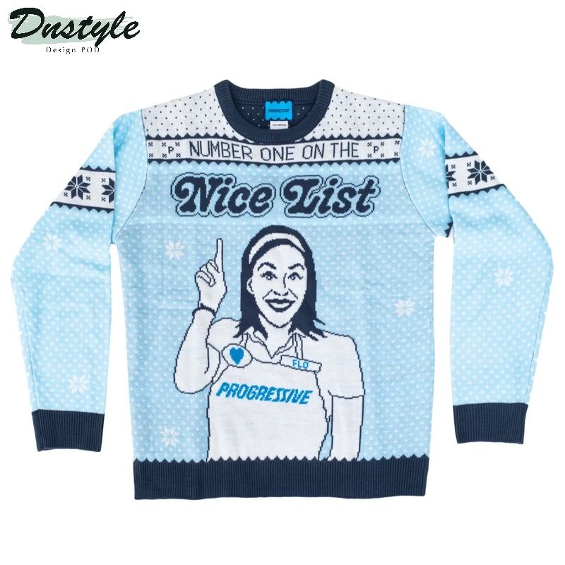 Number one on the nice list progressive flo ugly christmas sweater 1