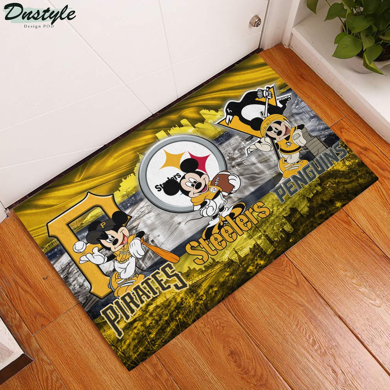 Pittsburgh sports teams mickey in front of skyline doormat 1