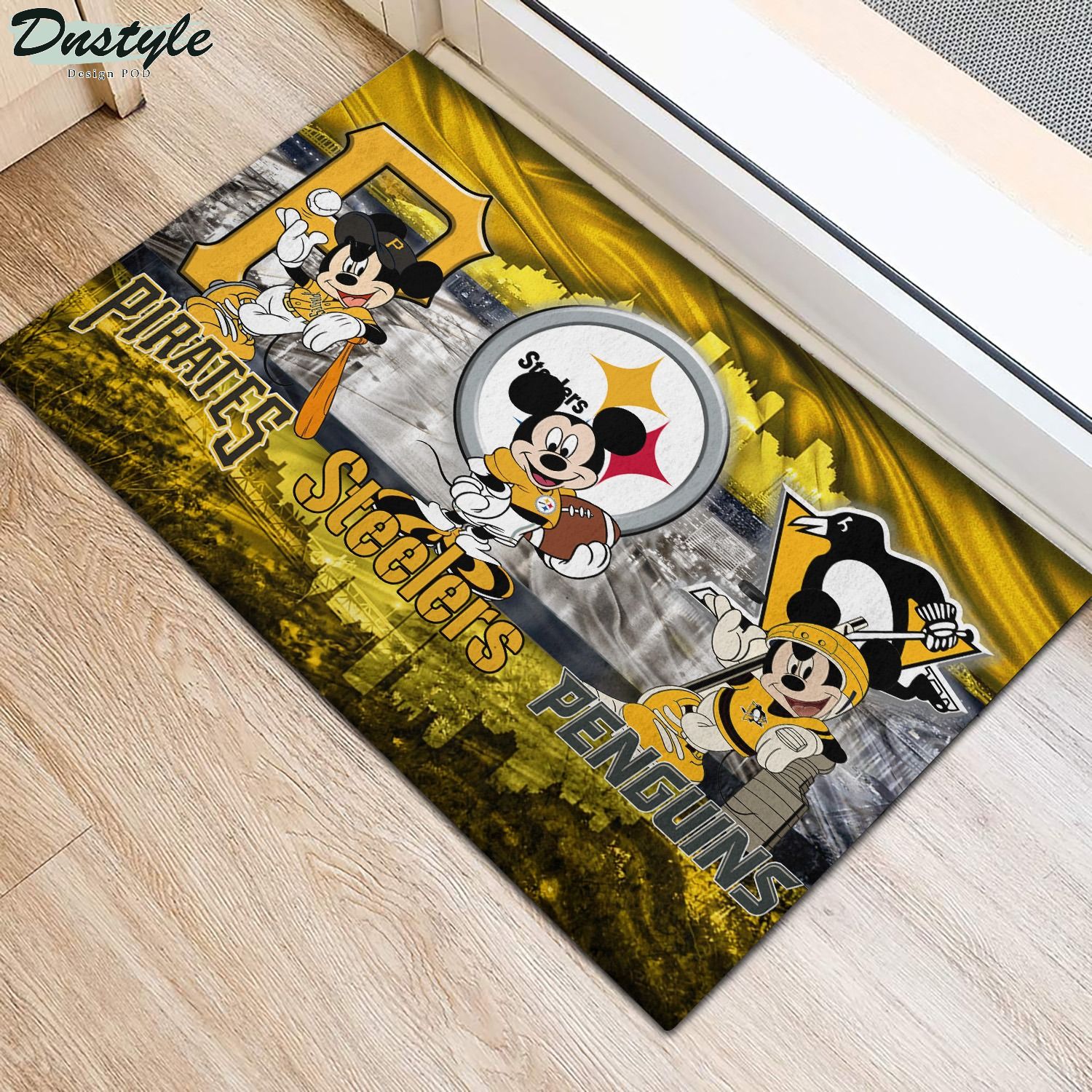 Pittsburgh sports teams mickey in front of skyline doormat 2