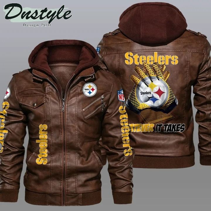 Pittsburgh steelers NFL hooded leather jacket 1