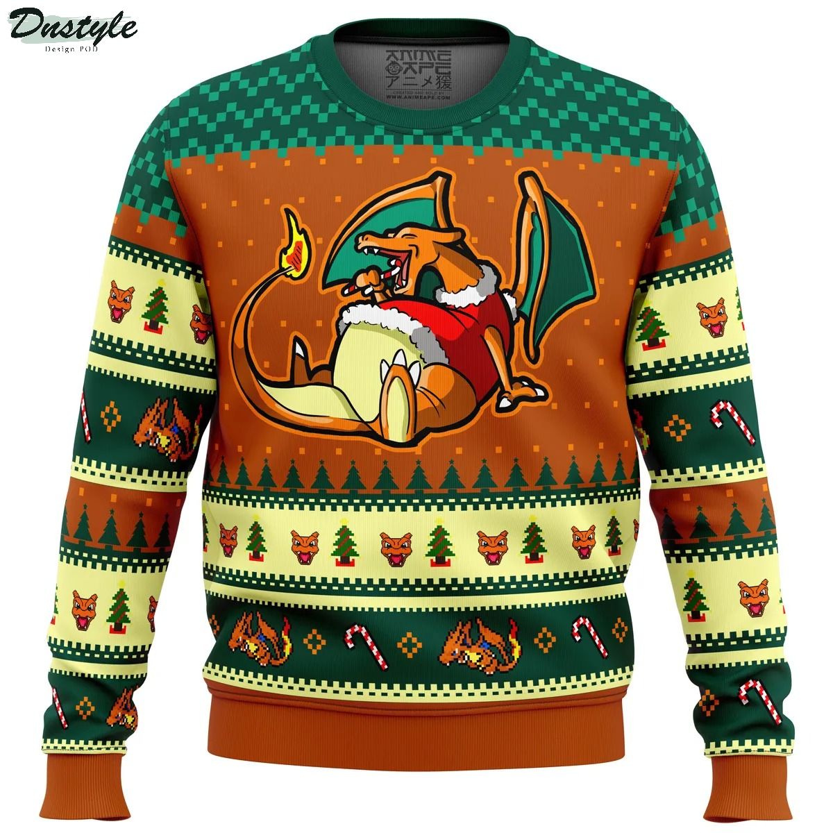 Pokemon Eating Candy Cane Charizard Ugly Christmas Sweater
