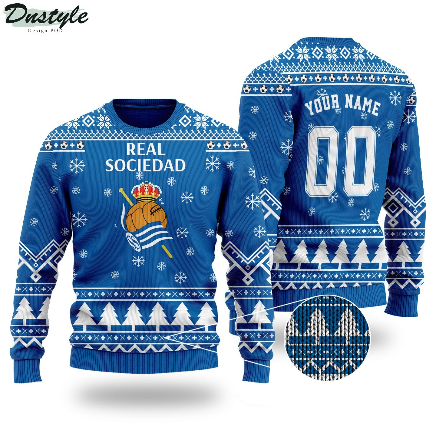 Real sociedad custom name and number ugly sweater
