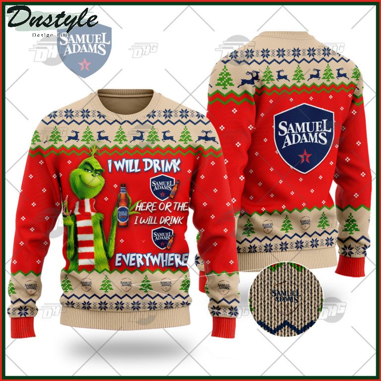 Samuel Adams Beer Grinch I Will Drink Here Or There Ugly Christmas Sweater