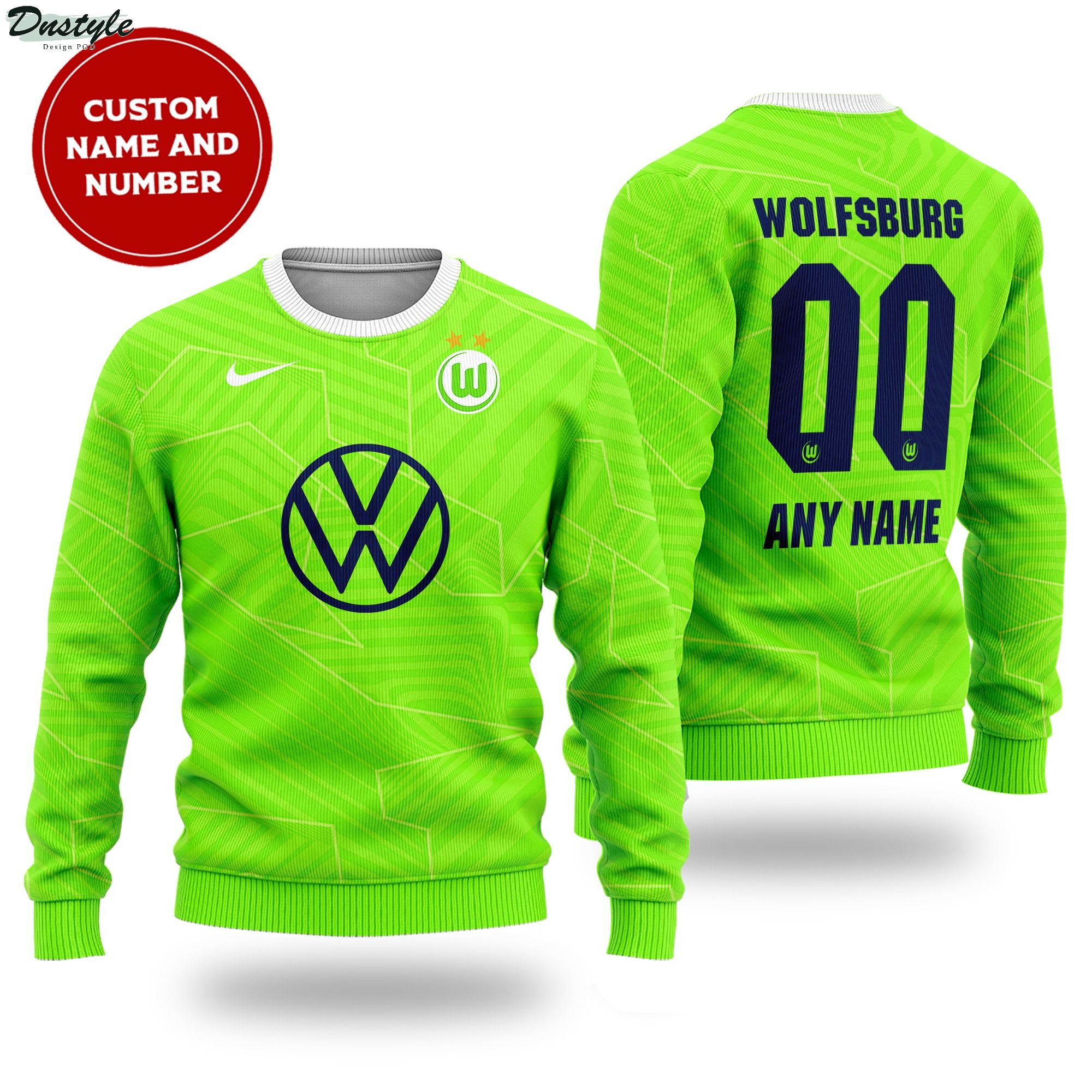 Wolfsburg custom name and number ugly sweater