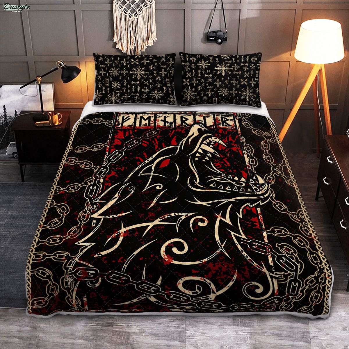 Fenrir with chain viking quilt bedding set
