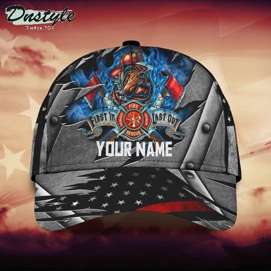 Firefighter fist in last out personalized name cap