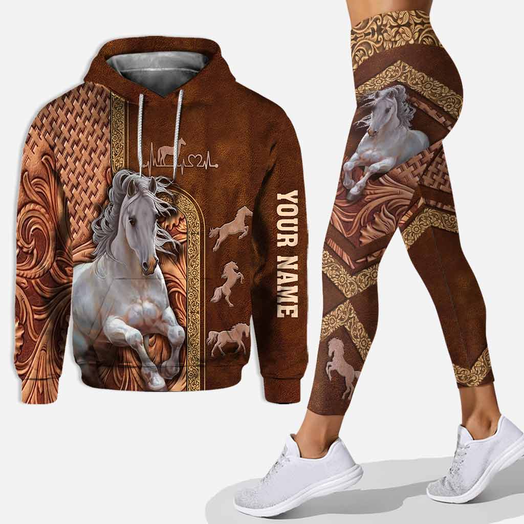 Love Horse Leather Pattern Personalized Hoodie And Legging