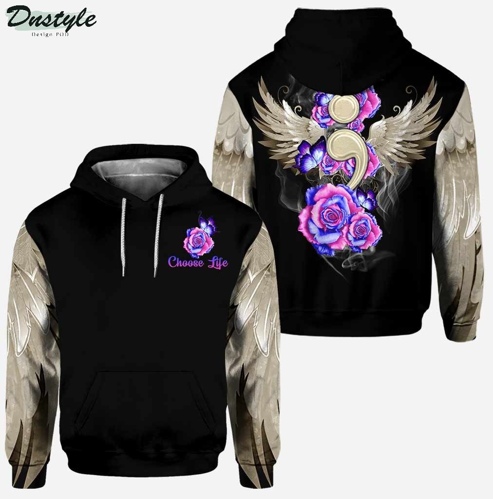Choose Life Angel Wings Rose Semicolon Suicide Prevention Hoodie and Legging
