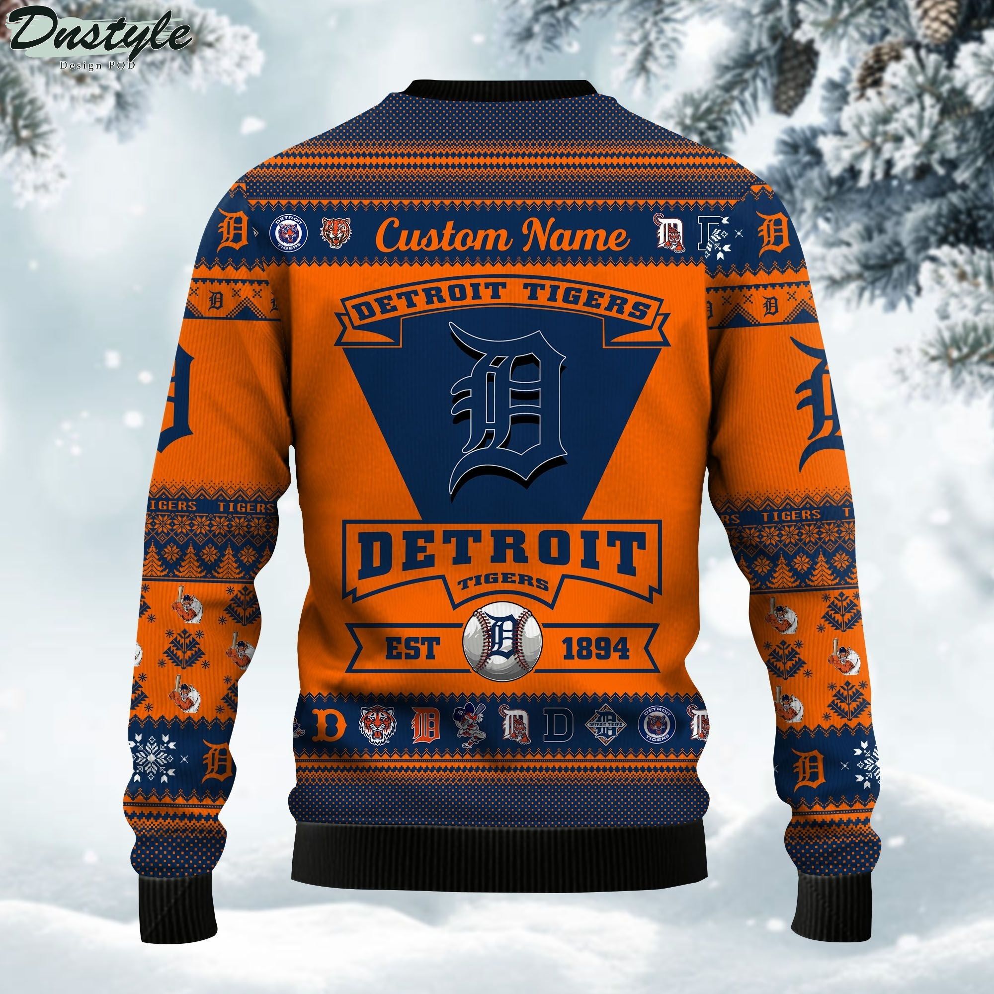 Detroit Tigers Football Team Logo Custom Name Personalized Ugly Christmas Sweater