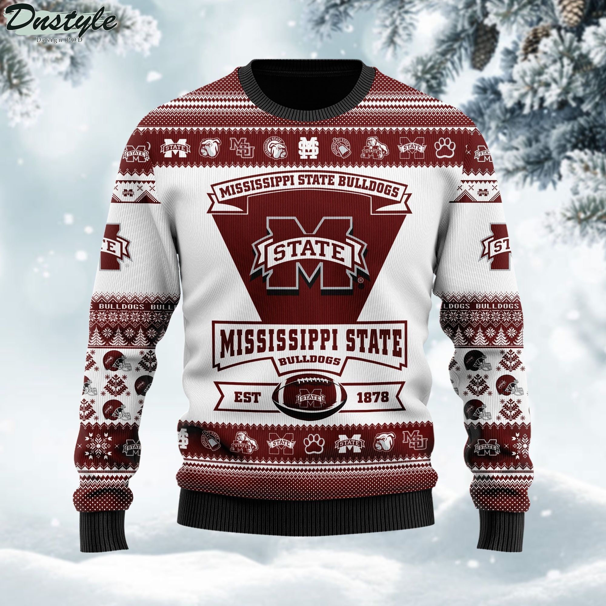 Mississippi State Bulldogs Football Team Logo Personalized Ugly Christmas Sweater