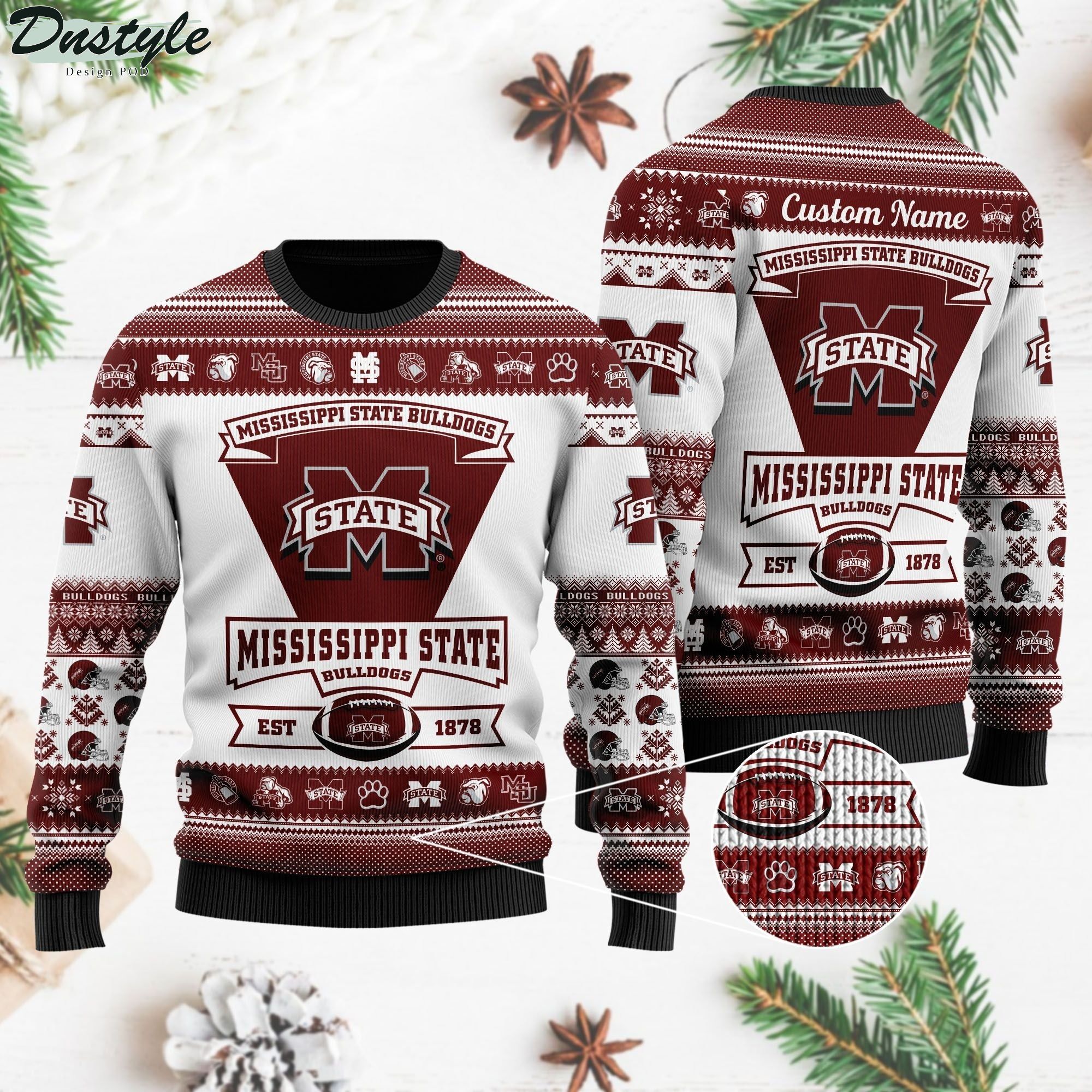 Mississippi State Bulldogs Football Team Logo Personalized Ugly Christmas Sweater