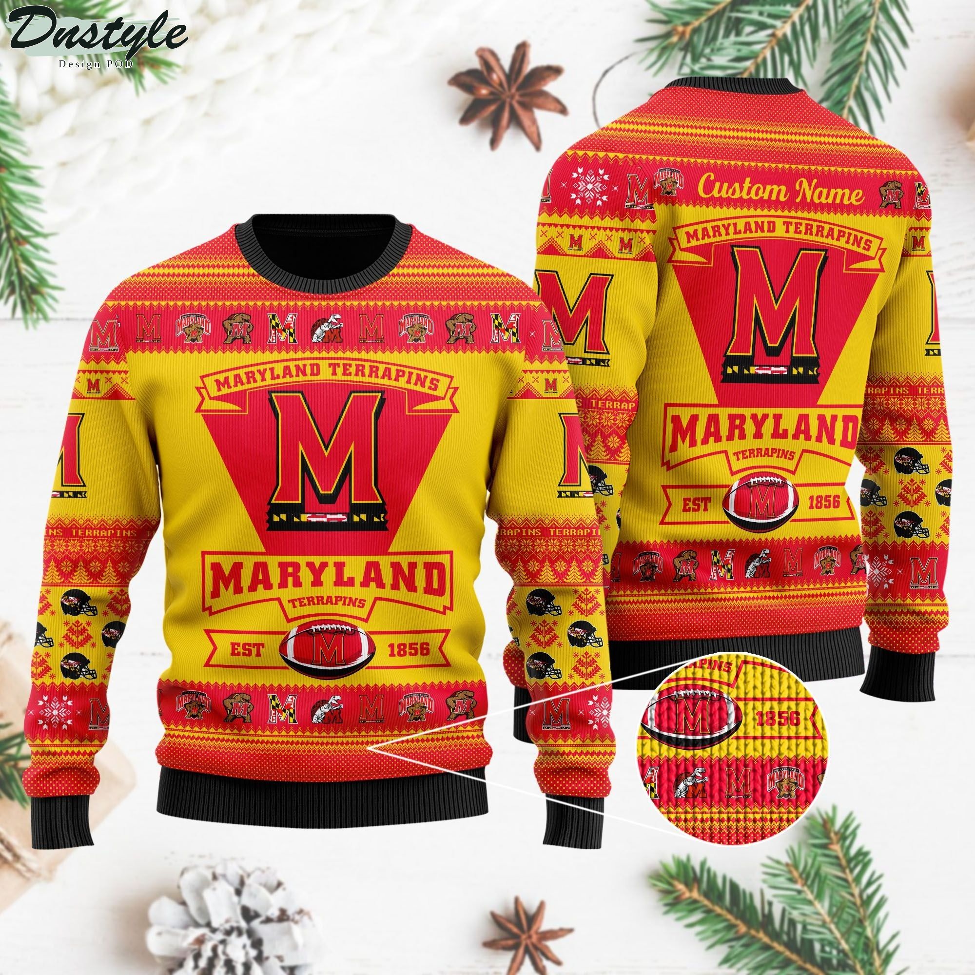 Maryland Terrapins Football Team Logo Custom Name Personalized Ugly Christmas Sweater