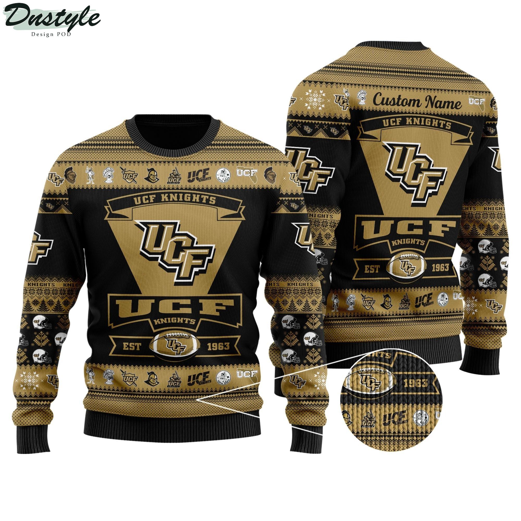 UCF Knights Football Team Logo Custom Name Personalized Ugly Christmas Sweater