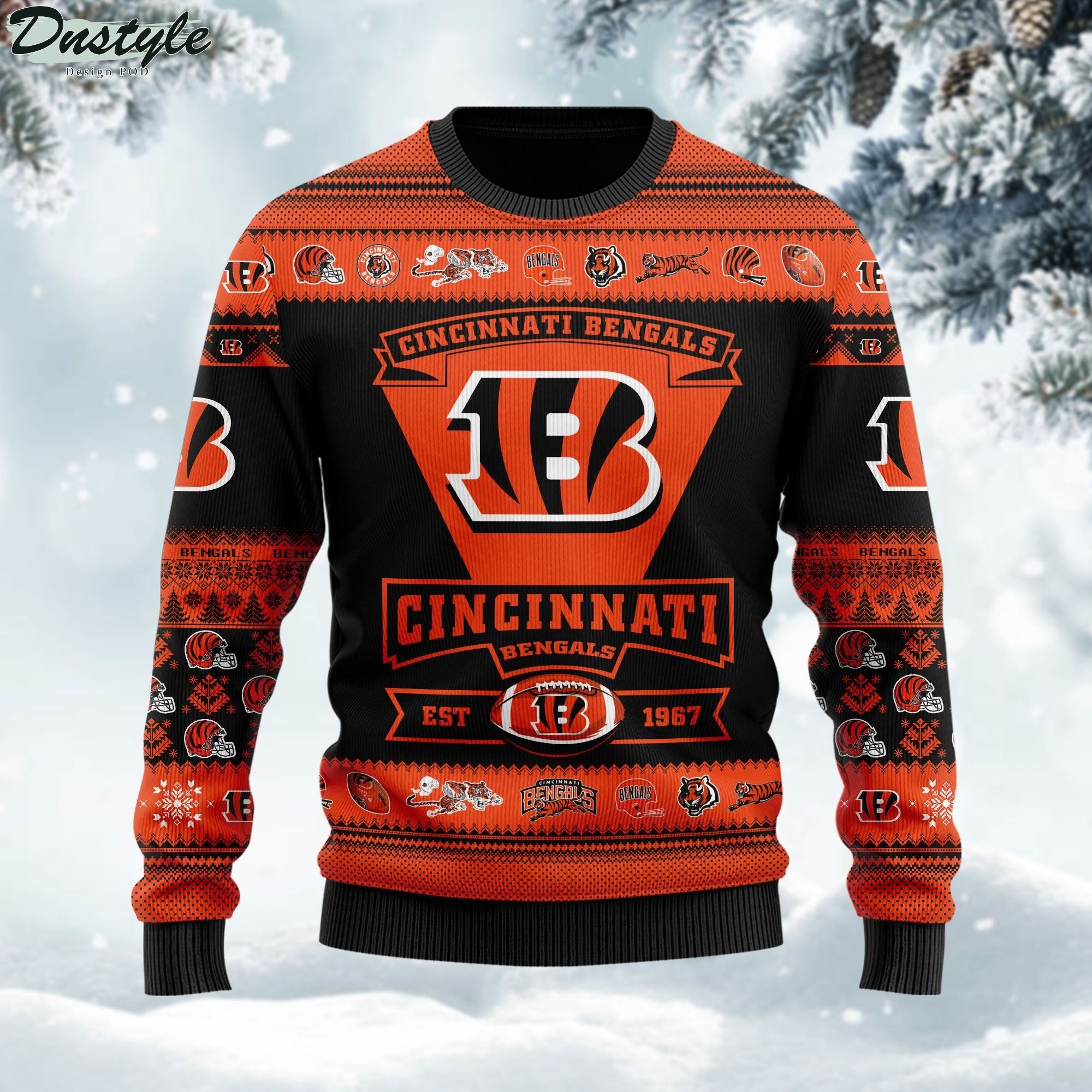 Cincinnati Bengals Football Team Logo Custom Name Personalized Ugly Christmas Sweater