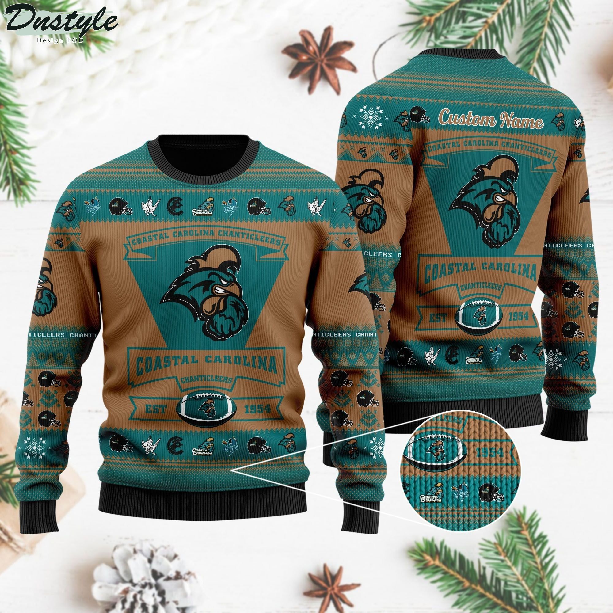 Coastal Carolina Chanticleers Football Team Logo Personalized Ugly Christmas Sweater