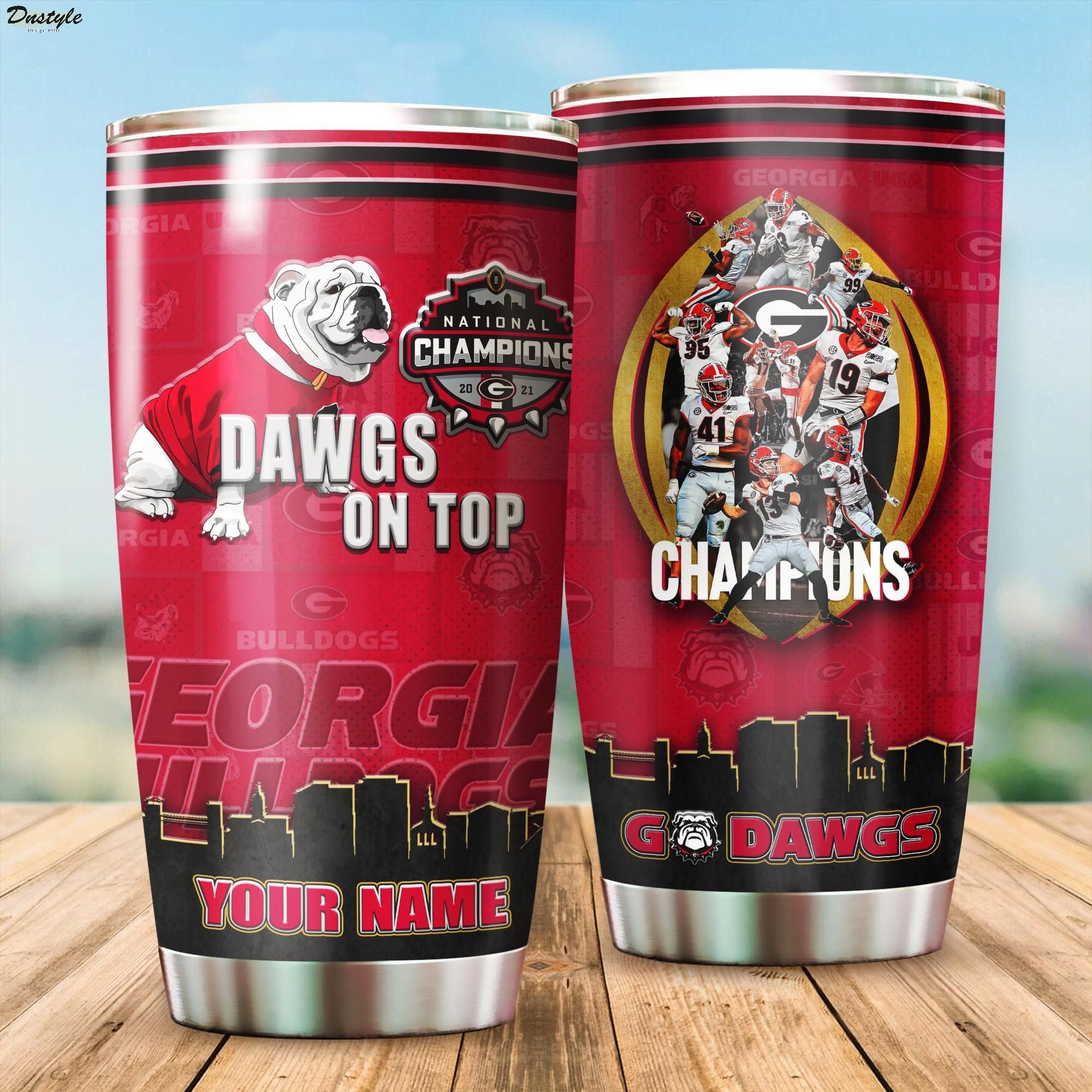 Champions Georgia Bulldogs Go Dawgs On Top Custom Name Tumbler 1