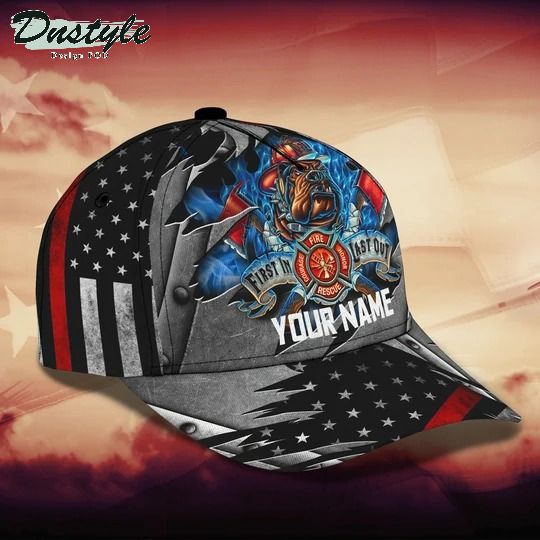 Firefighter fist in last out personalized name cap