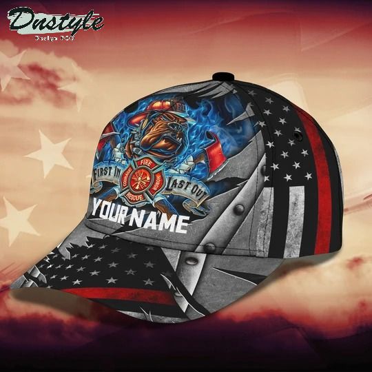 Firefighter fist in last out personalized name cap