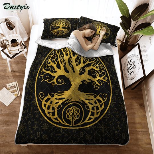 Tree of life yggdrasil viking quilt bedding set