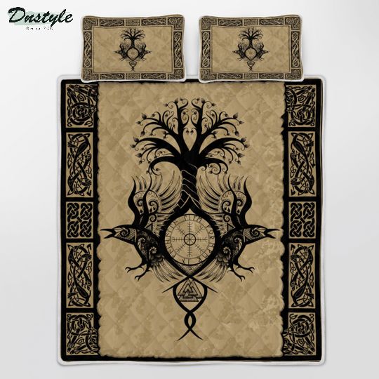 Raven with yggdrasil viking quilt bedding set