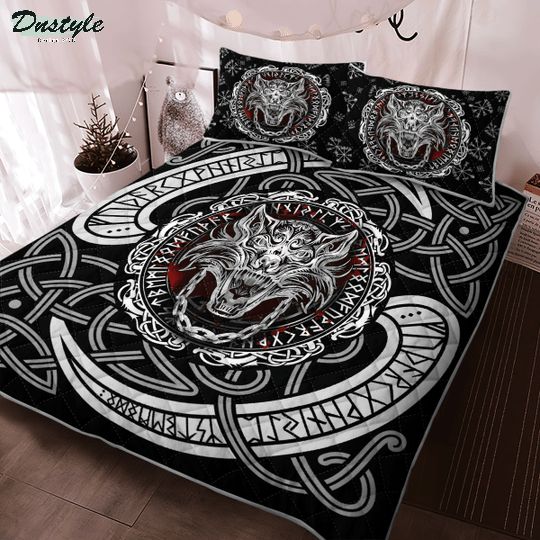 Fenrir wolf with norse pattern viking quilt bedding set