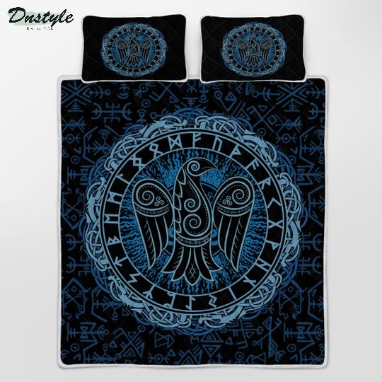 Raven and rune viking quilt bedding set