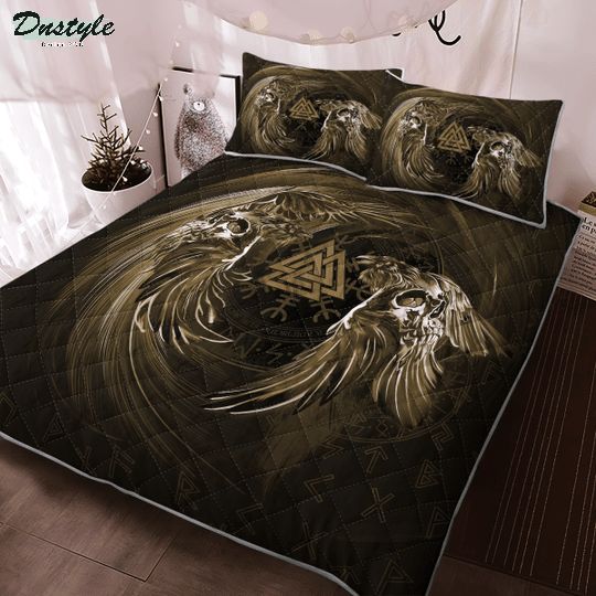 Raven valknut viking quilt bedding set