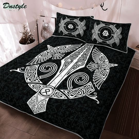 Raven and spear of odin viking quilt bedding set