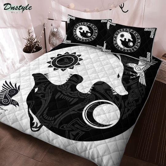 The sons of fenrir hati and skoll viking quilt bedding set
