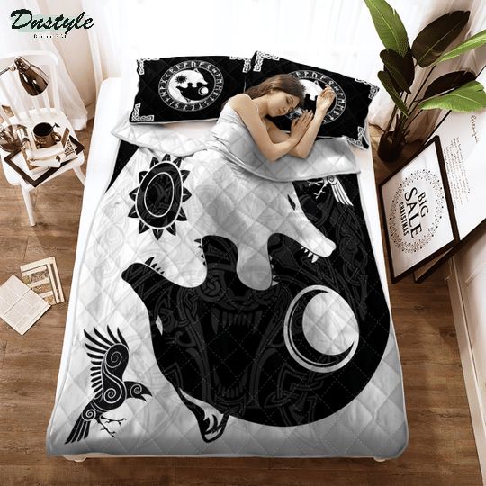 The sons of fenrir hati and skoll viking quilt bedding set