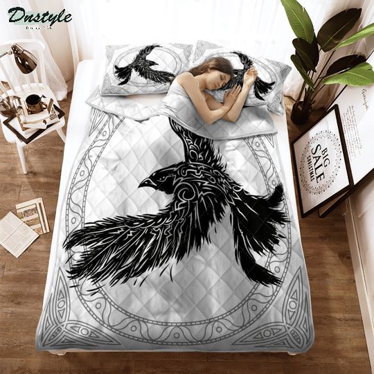 The ravens of odin in norse mythology viking quilt bedding set