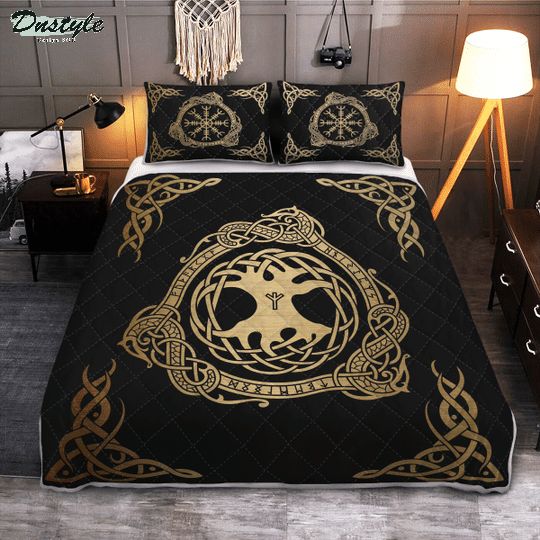 Tree yggdrasil and vegvisir viking quilt bedding set