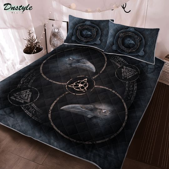 Raven and runic symbols viking quilt bedding set