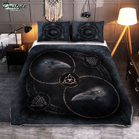 Raven and runic symbols viking quilt bedding set