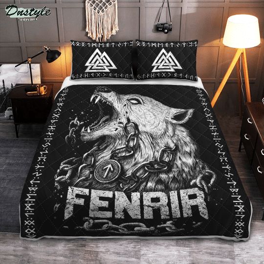 Fenrir wolf and valknut viking quilt bedding set