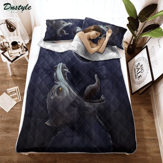 Viking Gear Fenrir-Wolf trying to swallow the moon Viking Quilt Bedding Set