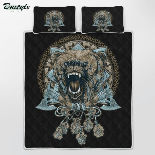 Viking Wolf With Axe Viking Quilt Bedding Set
