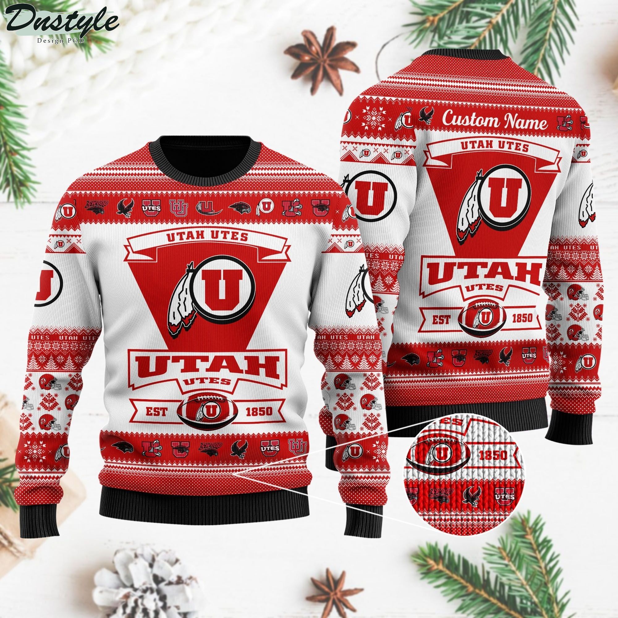 Utah Utes Football Team Logo Custom Name Personalized Ugly Christmas Sweater