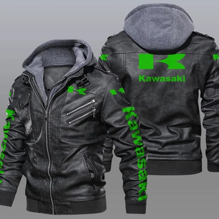 Kawasaki hooded leather jacket