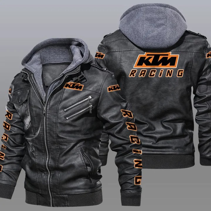 KTM racing hooded leather jacket