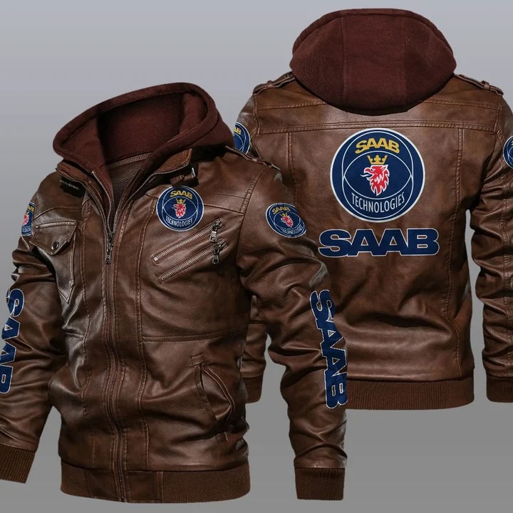 Saab automobile hooded leather jacket