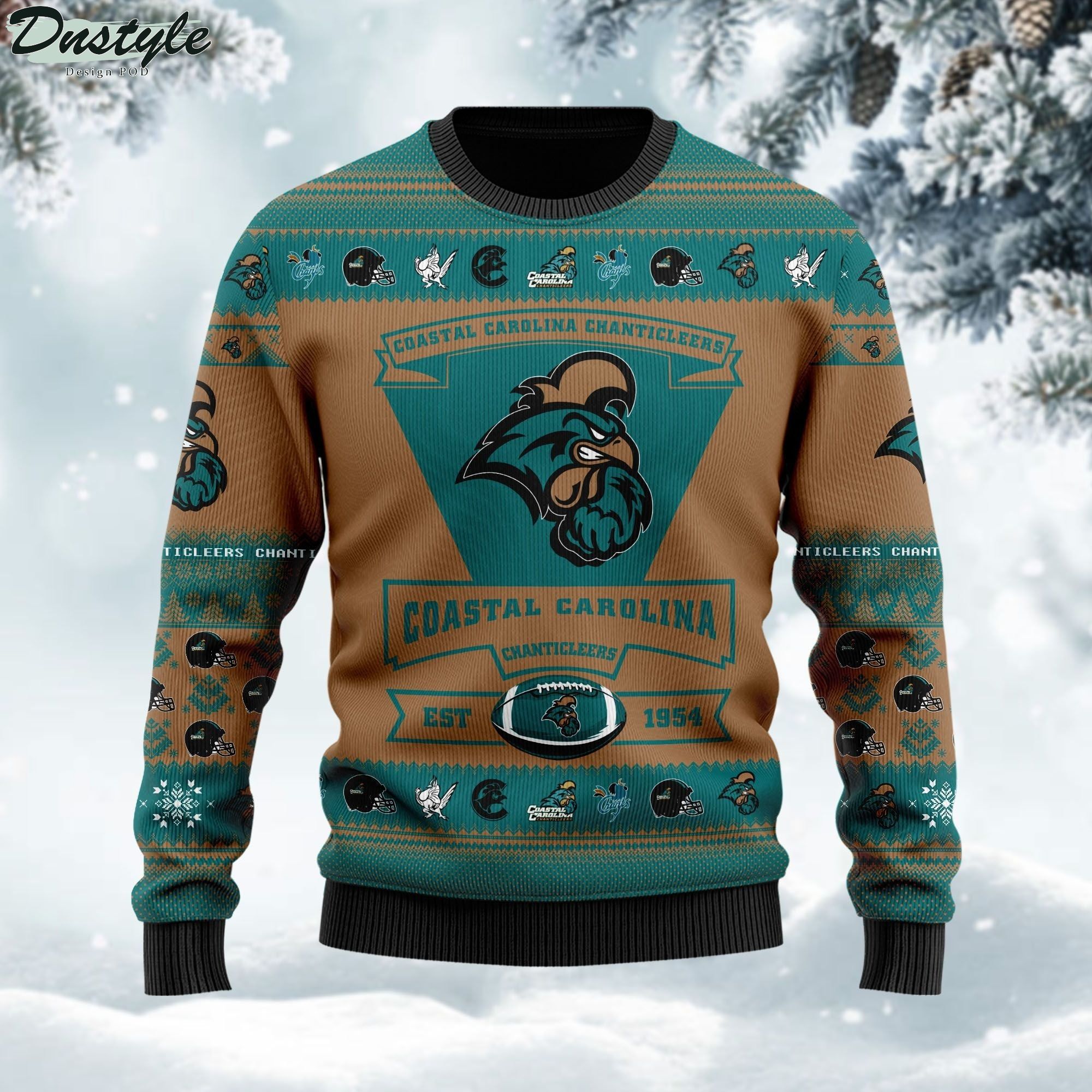 Coastal Carolina Chanticleers Football Team Logo Personalized Ugly Christmas Sweater