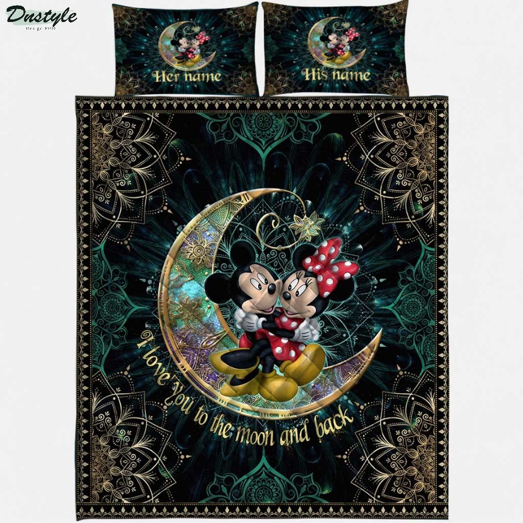 Mickey and Minnie I Love You To The Moon And Back Personalized Quilt Set 1