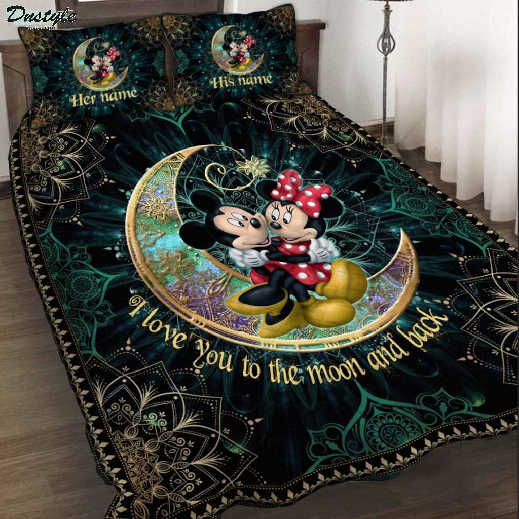 Mickey and Minnie I Love You To The Moon And Back Personalized Quilt Set
