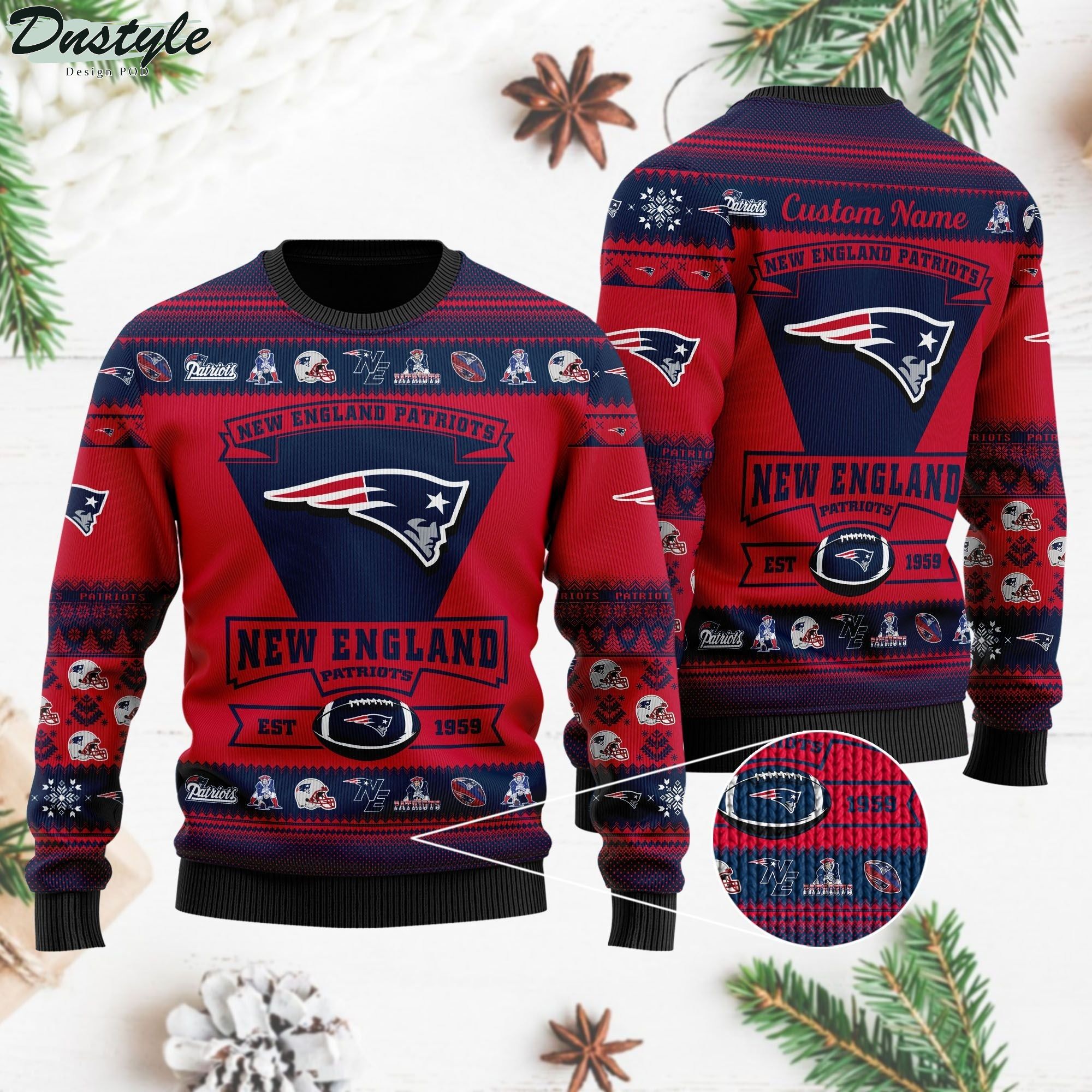 New England Patriots Football Team Logo Personalized Ugly Christmas Sweater