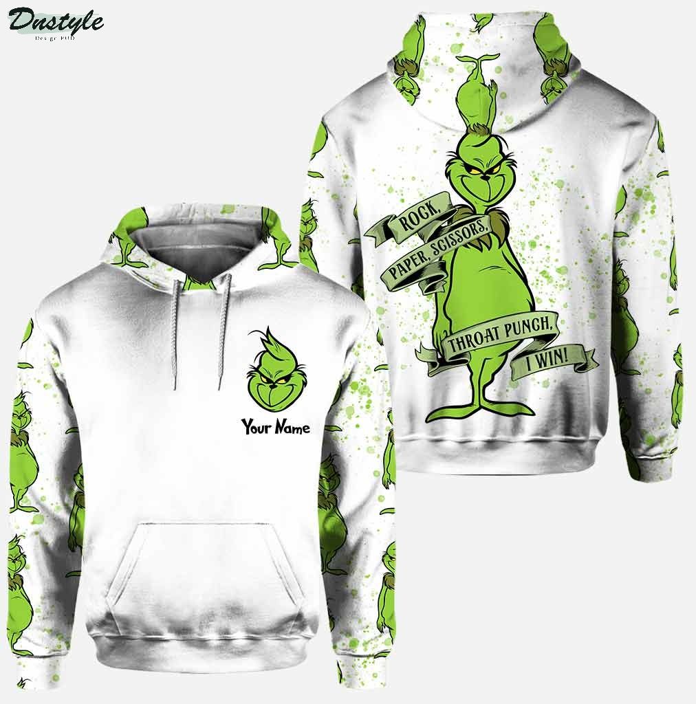 Personalized The Grinch Rock Paper Scissors Throat Punch I Win Hoodie And Legging 1